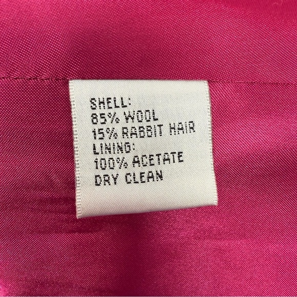 Talbots Black Wool Coat Size 14 Textured Double Breasted Long Pink Satin Lining - Picture 12 of 16